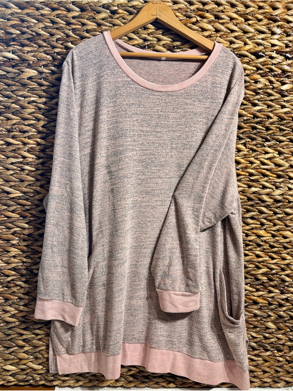 Cozy Long Sleeve Tunic Sweater - Heathered Blush Plus Size 22